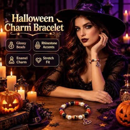 Halloween Witch Pumpkin Bracelet for Women - Adjustable Fall Jewelry