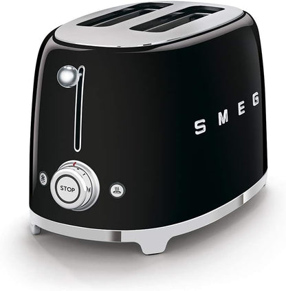 SMEG 2-Slice Toaster - 6 Presets, Defrost Function & Removable Crumb Tray | Sleek Black Design