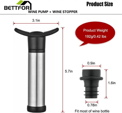 Wine Pump with 4 Vacuum Wine Stoppers Silicone Wine Bottle Stoppers, Leak proof,Keep Fresh, Healthy Material, Easy to use, Suitable for Most Wine Bottles (Wine Pump + 4 stoppers)