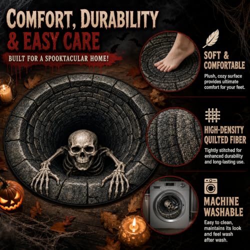 Halloween 3D Skeleton Vortex Rug - Soft Non-Slip Optical Illusion Carpet, Style 2, 24in