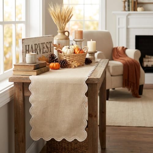 Burlap Table Runner 14x36 Inch with Scalloped Edges - Fall Rustic Home Decor (Variation: Burlap / 36 Inch)