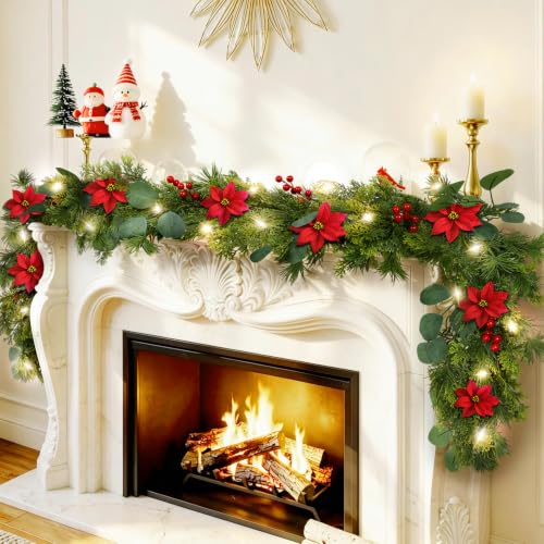 9 FT Christmas Garland with Lights - Artificial Pine Needle with Red Berries - Variation 1