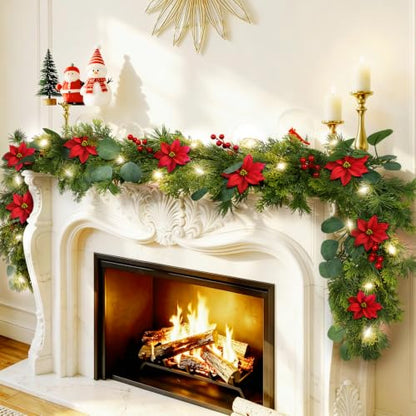 9 FT Christmas Garland with Lights - Artificial Pine Needle with Red Berries - Variation 1