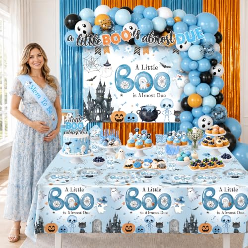 Blue Halloween Baby Shower Decorations Set for 24 Guests - All-in-One Party Kit