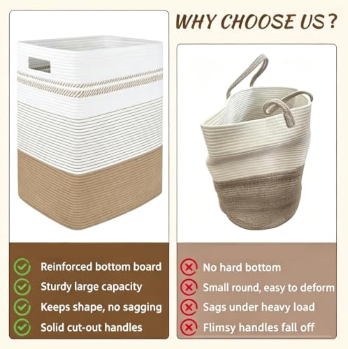 Yellow Variegated 60L Rectangular Cotton Rope Laundry Hamper Foldable Storage Basket