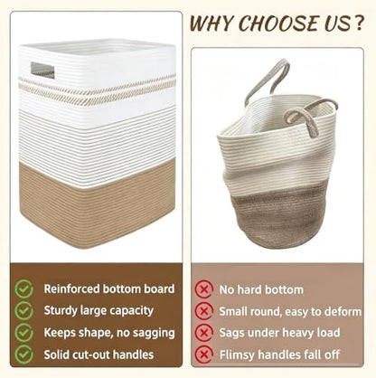 Yellow Variegated 60L Rectangular Cotton Rope Laundry Hamper Foldable Storage Basket