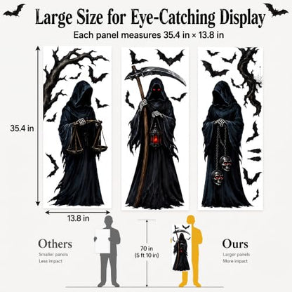 Large Halloween Grim Reaper Window Clings - Spooky Reaper & Bat Decorations