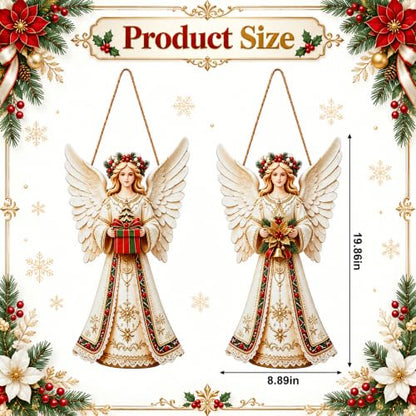 2Pcs Christmas Wooden Angel Door Sign - Foldable Holiday Hanging Decor - Angel Variation