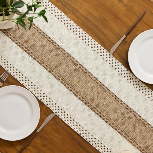 Beige Farmhouse Macrame Table Runner 12x90 Inch for Fall Home Decor