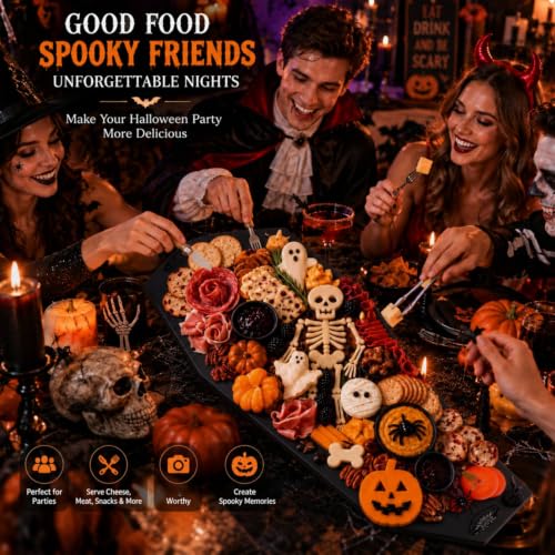 Halloween Coffin Charcuterie Board Set with Cheese Knives and Food Picks - Black