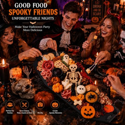 Halloween Coffin Charcuterie Board Set with Cheese Knives and Food Picks - Black