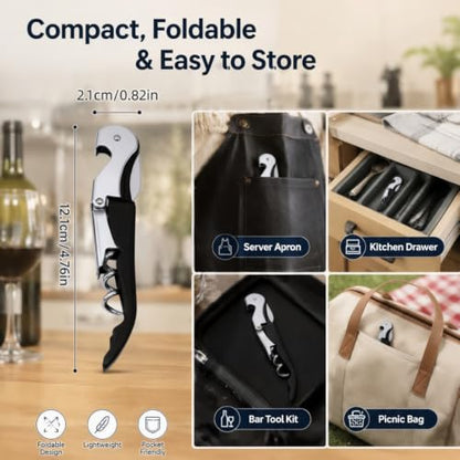 Waiter Corkscrew Wine Opener Set - 4 Pack Black Stainless Steel Bar Tools
