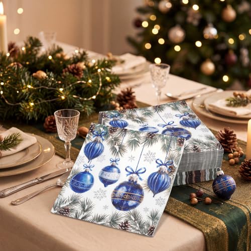 Kisston 200 Pcs Christmas Disposable Cocktail Napkins Vintage Blue