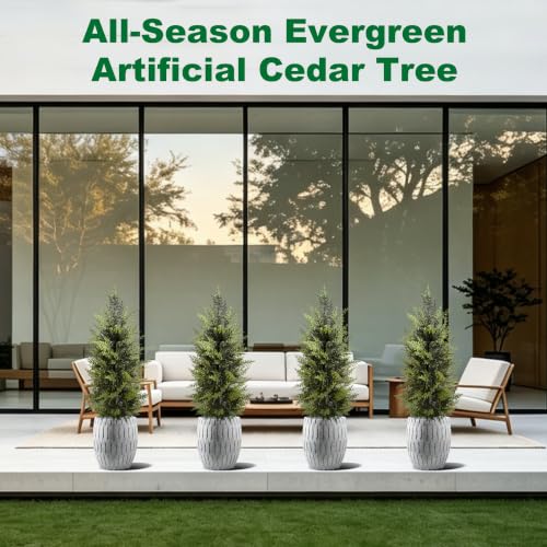3Ft Artificial Cedar Christmas Topiary Trees - 2 Pack Outdoor Decor