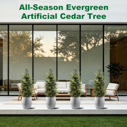 3Ft Artificial Cedar Christmas Topiary Trees - 2 Pack Outdoor Decor