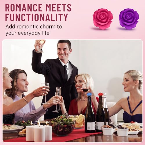 Rose 5-Pack Silicone Wine Stopper Set with Bottle Opener - Airtight & Leakproof