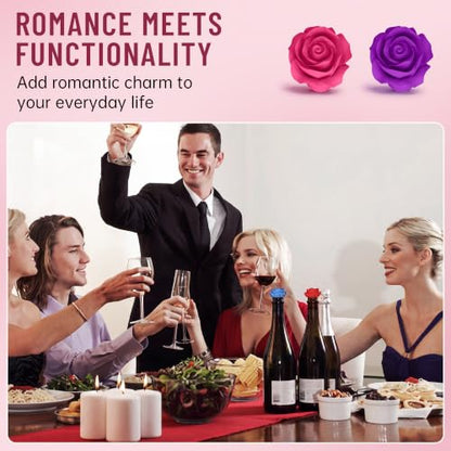 Rose 5-Pack Silicone Wine Stopper Set with Bottle Opener - Airtight & Leakproof