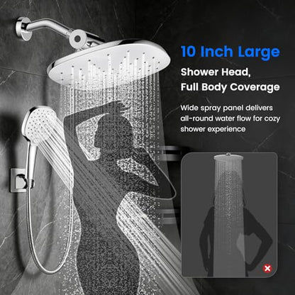 10-Inch Rain Shower Head with Handheld Spray & 71-Inch Hose - Silver2