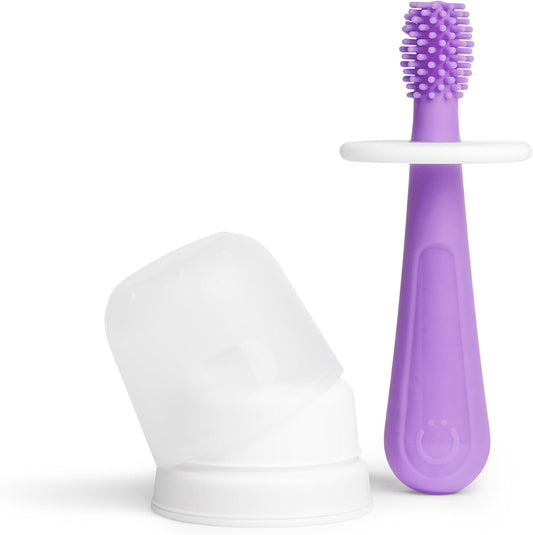Ubbi 360° Baby Training Toothbrush - Safety Shield & Cover, Gentle Cleaning, Smoothie Purple