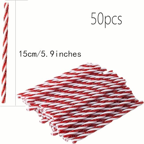 Christmas Candy Cane Sticks Ornament Glitter Red 50pcs - Holiday Decor & Party Supplies