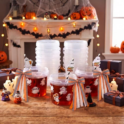 Halloween Plastic Drink Buckets Set with Ribbons and Accessories - 24 Pack