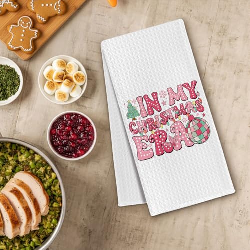 Pink Christmas Disco Ball Kitchen Towels - Christmas Era Decorative Hand Towels, 16x24 Inches