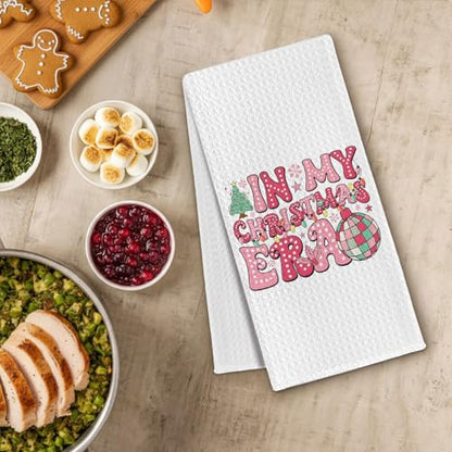 Pink Christmas Disco Ball Kitchen Towels - Christmas Era Decorative Hand Towels, 16x24 Inches