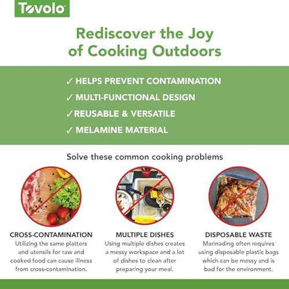 Tovolo Steak Marinating Container with Lid Large Grill Marinade and Prep Tray Set for Meat Veggies Burgers, Dishwasher Safe BBQ Marinating Tray with Cover for Thawing Prepping or Serving 17x10.5 in