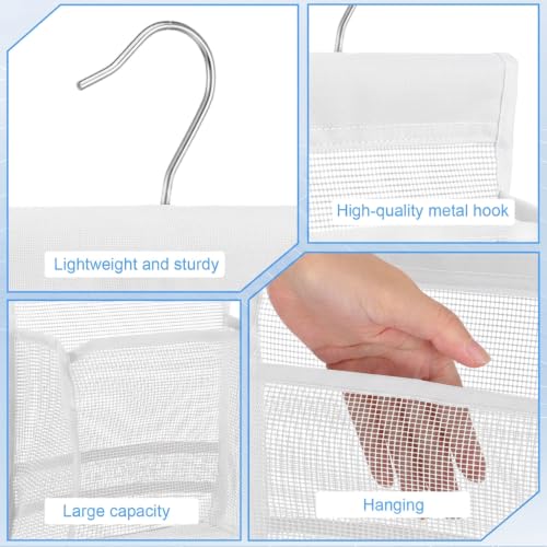 Mesh Shower Caddy Hanging Organizer with Hooks, White Bathroom Storage