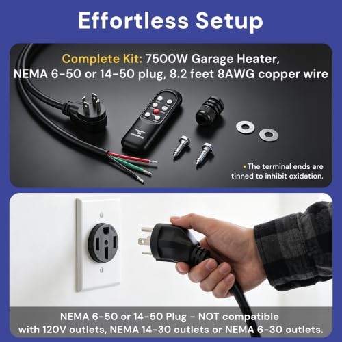 5000W WIFI App Control Electric Garage Heater with Power Cord - 240V