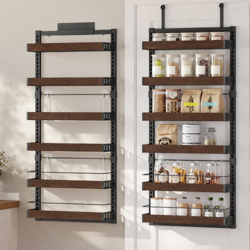 SONGMICS 6-Tier Over-the-Door Pantry Organizer Adjustable Spice Rack Black Walnut Finish