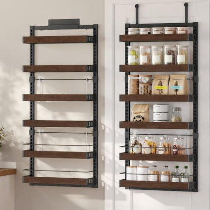SONGMICS 6-Tier Over-the-Door Pantry Organizer Adjustable Spice Rack Black Walnut Finish
