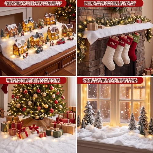 Christmas Village Fake Snow Kit with LED Lights and Blanket