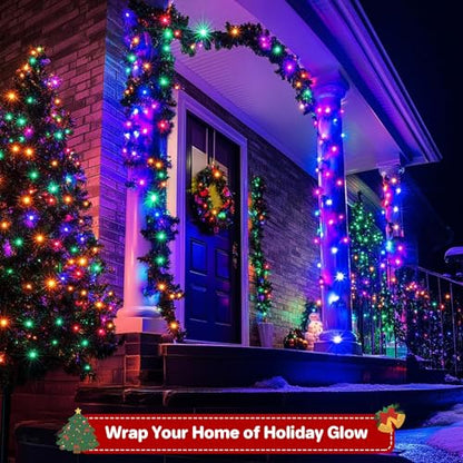 FairyGlim 100 LED Multicolor String Lights - 33FT Waterproof Connectable Christmas Lights with Timer & 8 Modes, Green Wire