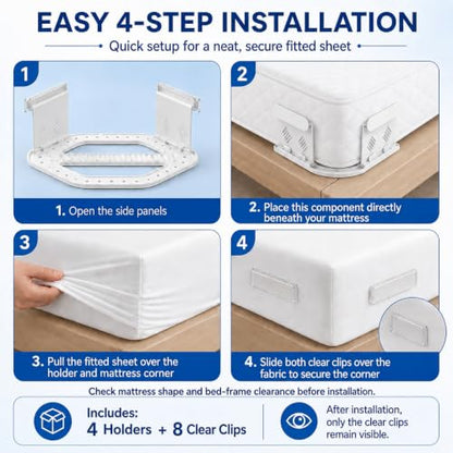Fitted Bed Sheet Holders with Clear Locks - 4 Pack Mattress Corner Clips