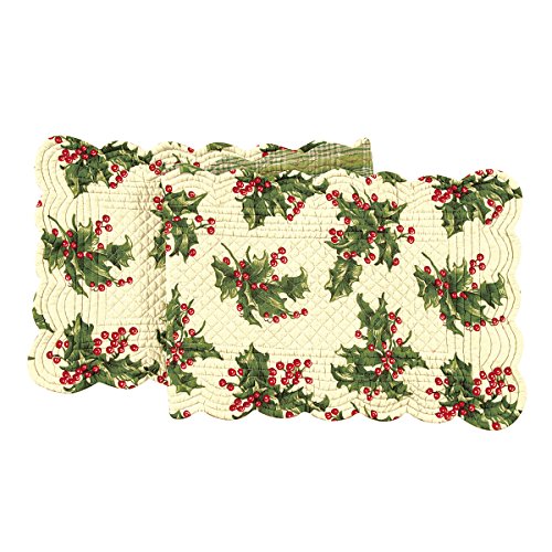 Holly Cream Berries 100% Cotton Quilted Christmas Table Runner 14x51 - Cream Variation