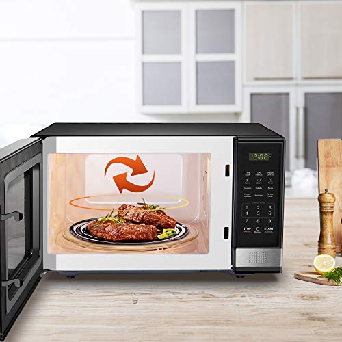 BLACK+DECKER EM031MB11 Digital Microwave Oven with Turntable Push-Button Door, Child Safety Lock, 1000W, 1.1cu.ft, Black & Stainless Steel, 1.1 Cu.ft