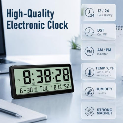 White Magnetic Digital Clock with Seconds 8.5 Inch LCD Alarm for Fridge