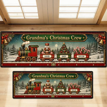 Personalized Family Train Runner Rug - Christmas Journey Hallway Decor