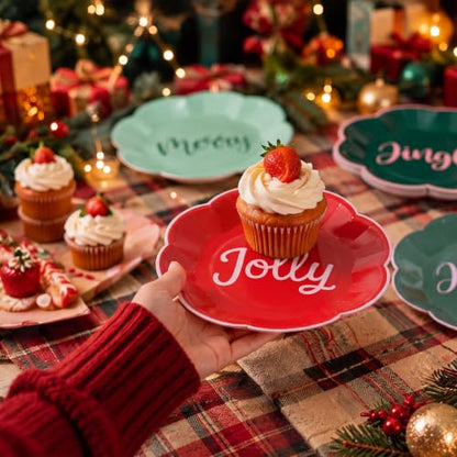 Christmas Disposable Paper Plates 7 Inch - Set of 50, Festive Holiday Design