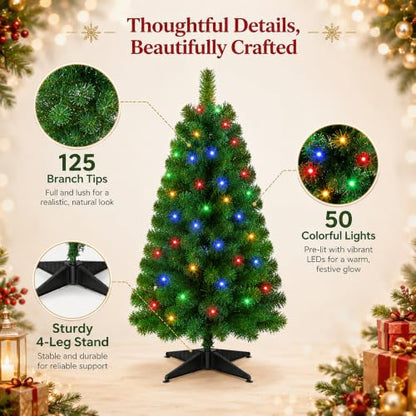 3FT Pre-lit Artificial Christmas Tree with 50 LED Lights - Green with Lights