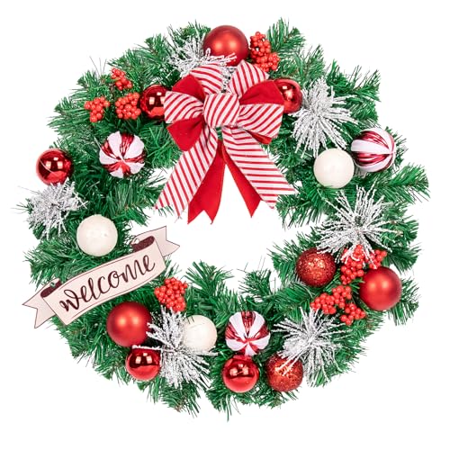 20-Inch Christmas Wreath for Front Door Decor Peppermint Holiday Flower - Variation Wreath 7