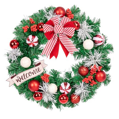20-Inch Christmas Wreath for Front Door Decor Peppermint Holiday Flower - Variation Wreath 7