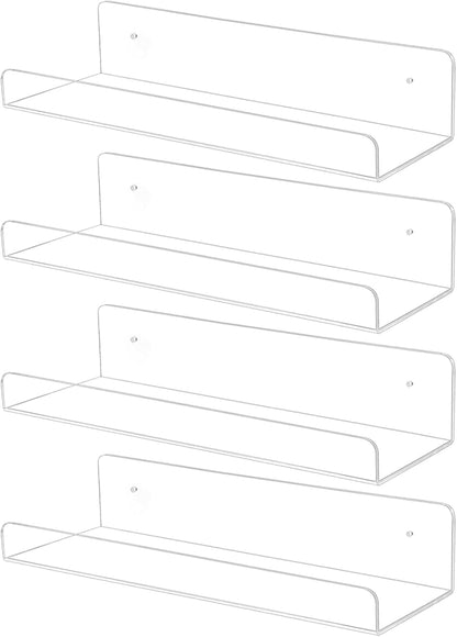 TONICE 4 Pack Acrylic Wall-Mounted Floating Shelves - Stylish Storage for Bedroom, Bathroom & Office