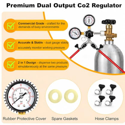Dual Output CO2 Regulator for Kegerators - CGA-320, Heavy-Duty Brass, Safety Valve