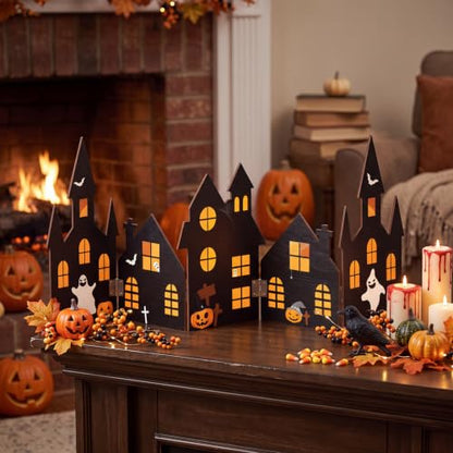 Large Reversible Halloween Christmas Village Table Decor - 28-inch Scene