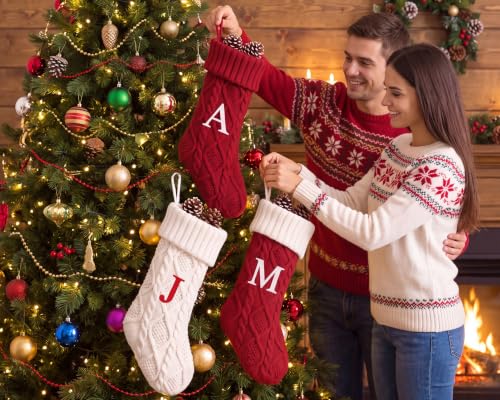 Christmas Stockings 21 Inch Large Knit Fireplace Decor - Red Letter J