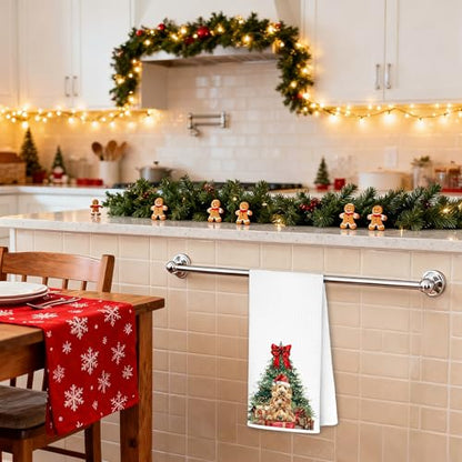 Christmas Goldendoodle Kitchen Towels - Red Bow Dog Lover Gifts, 16x24 Inches - Holiday Decor
