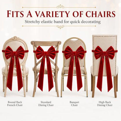 4PCS Red Christmas Bow Chair Sashes Elastic Velvet Decor