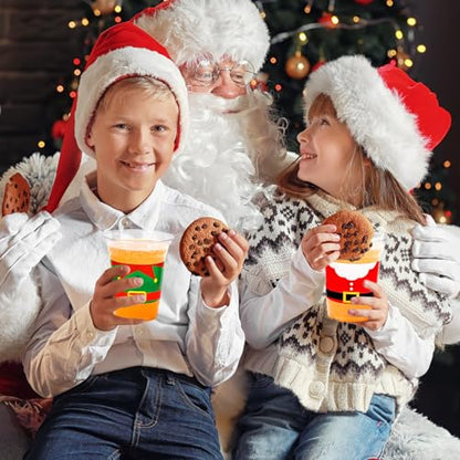 Christmas Disposable Plastic Cups 12oz with Santa Elf Snowman Gingerbread Design 100 Pack